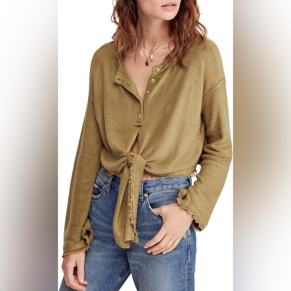 Free People Emma's Henley Tie Front Boho Crop Top Large